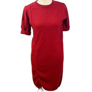 Love Moschino Red Knit Sweater Dress Short Sleeve Ruched Hem Approx Small Party